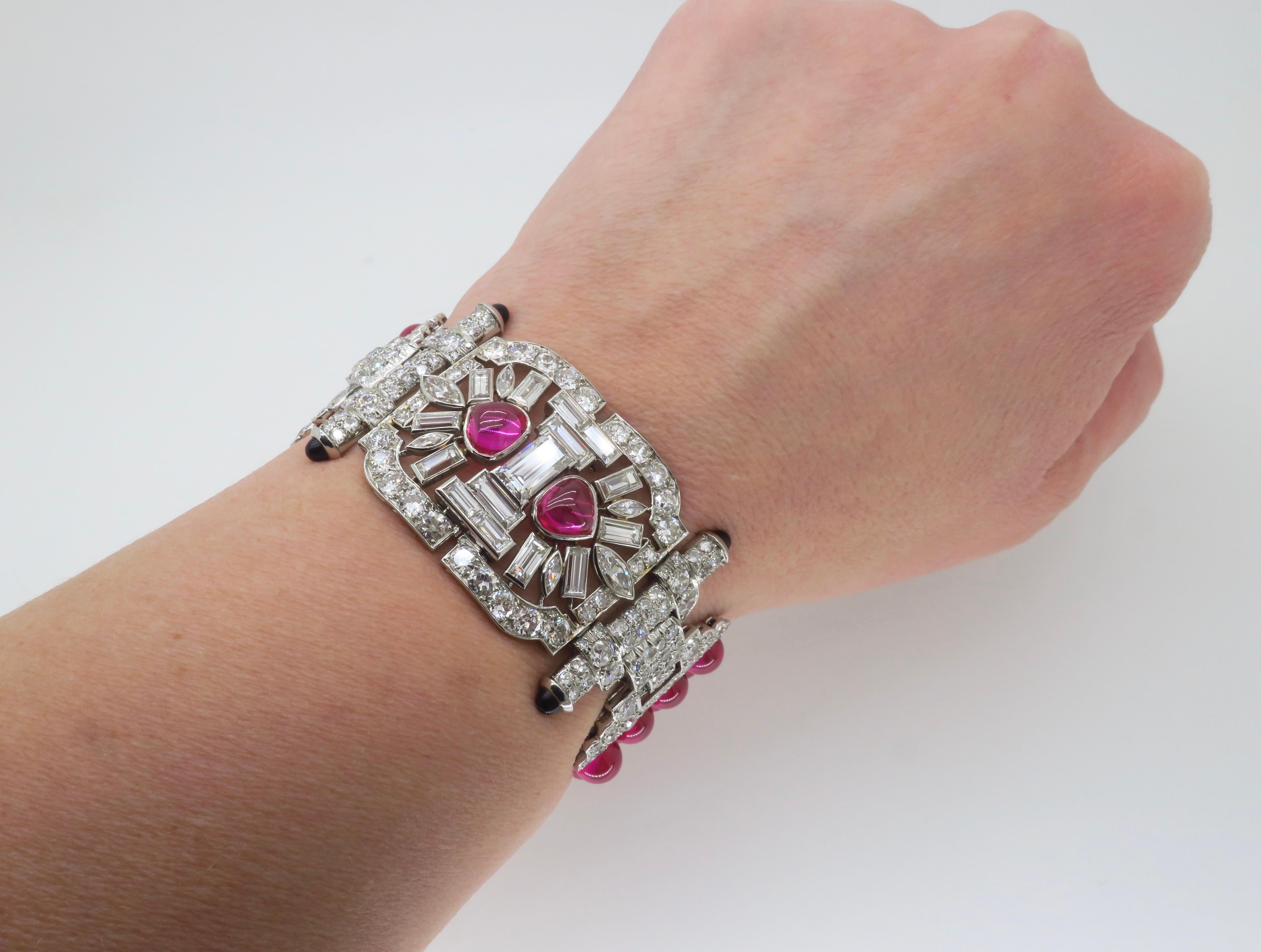 Platinum 18.04CTW Diamond Buckle Bracelet made with Ruby Beads For Sale 14