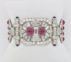 Platinum 18.04CTW Diamond Buckle Bracelet made with Ruby Beads