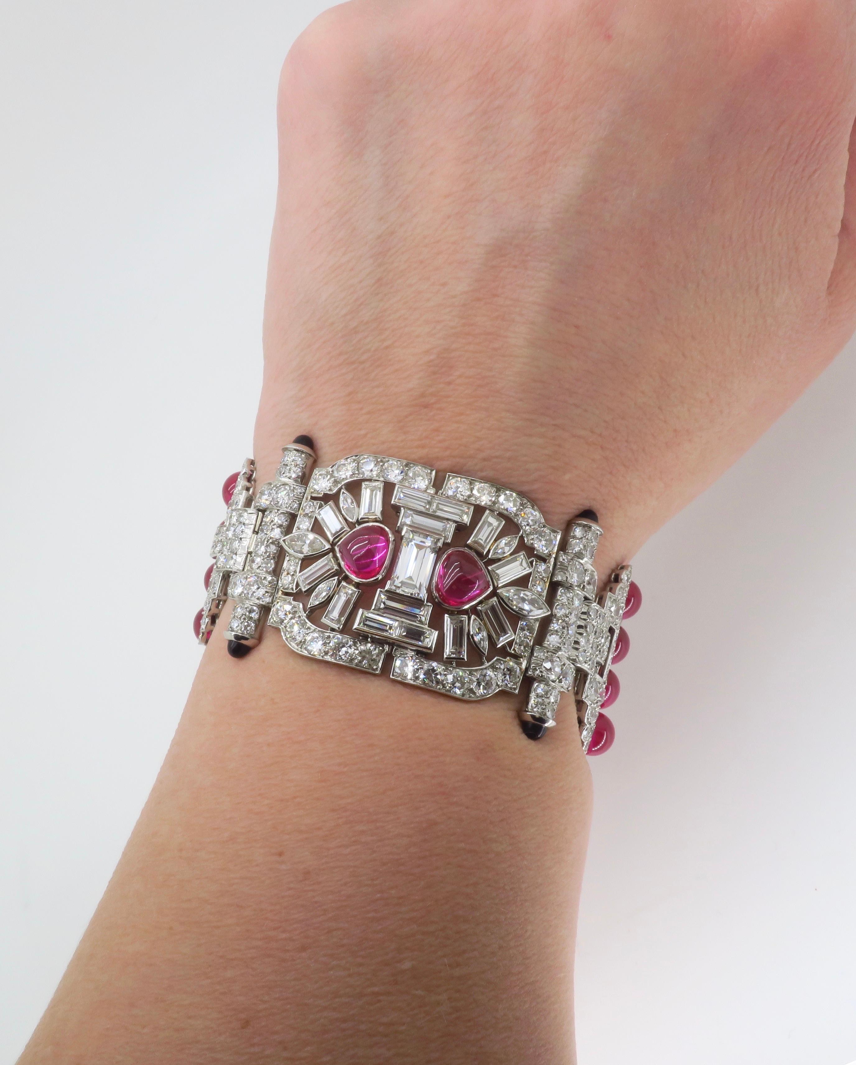 Platinum 18.04CTW Diamond Buckle Bracelet made with Ruby Beads For Sale 15