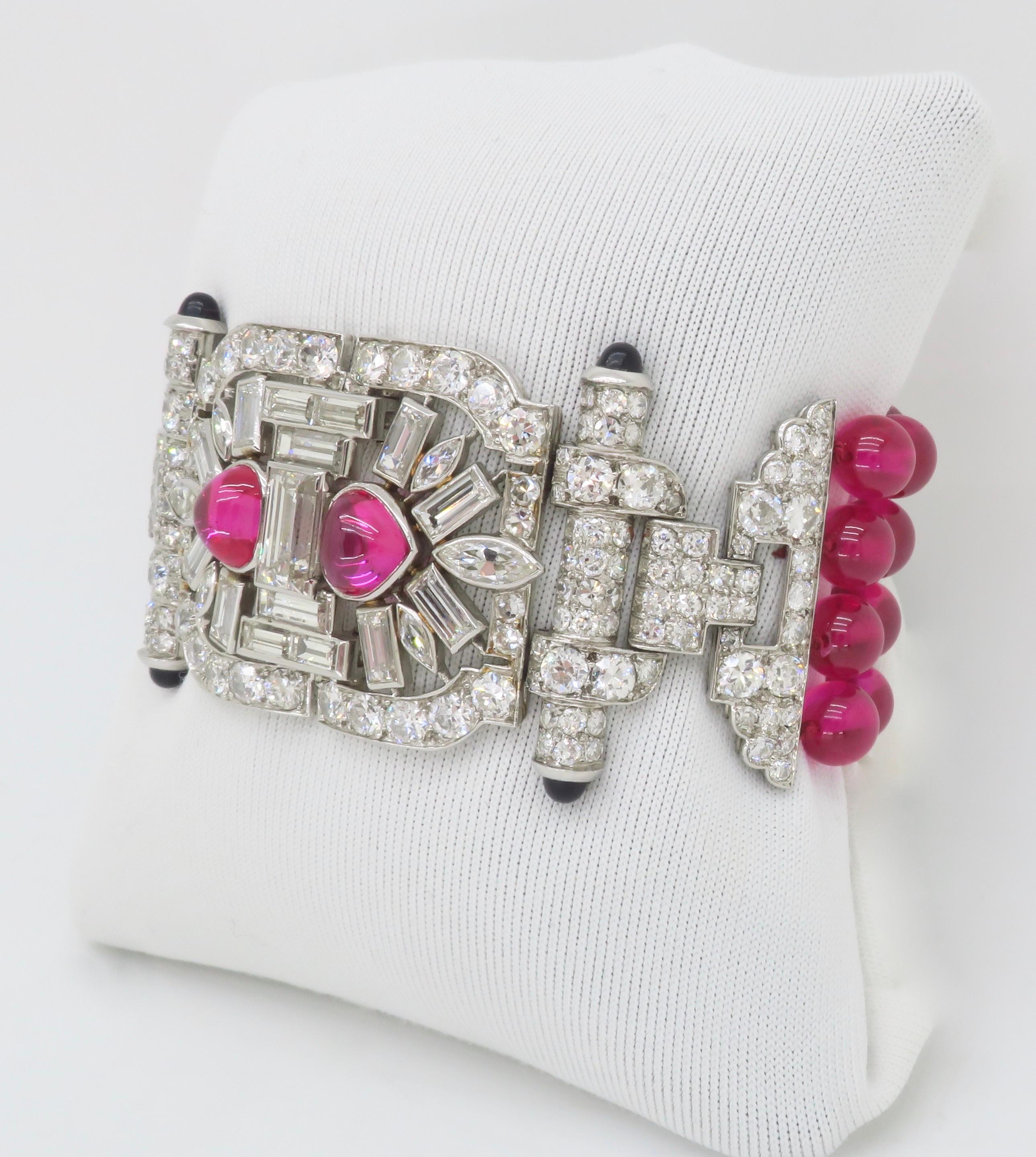 Platin 18,04 Karat Diamantschnalle-Armband aus Platin mit Rubinperlen im Zustand „Hervorragend“ im Angebot in Webster, NY
