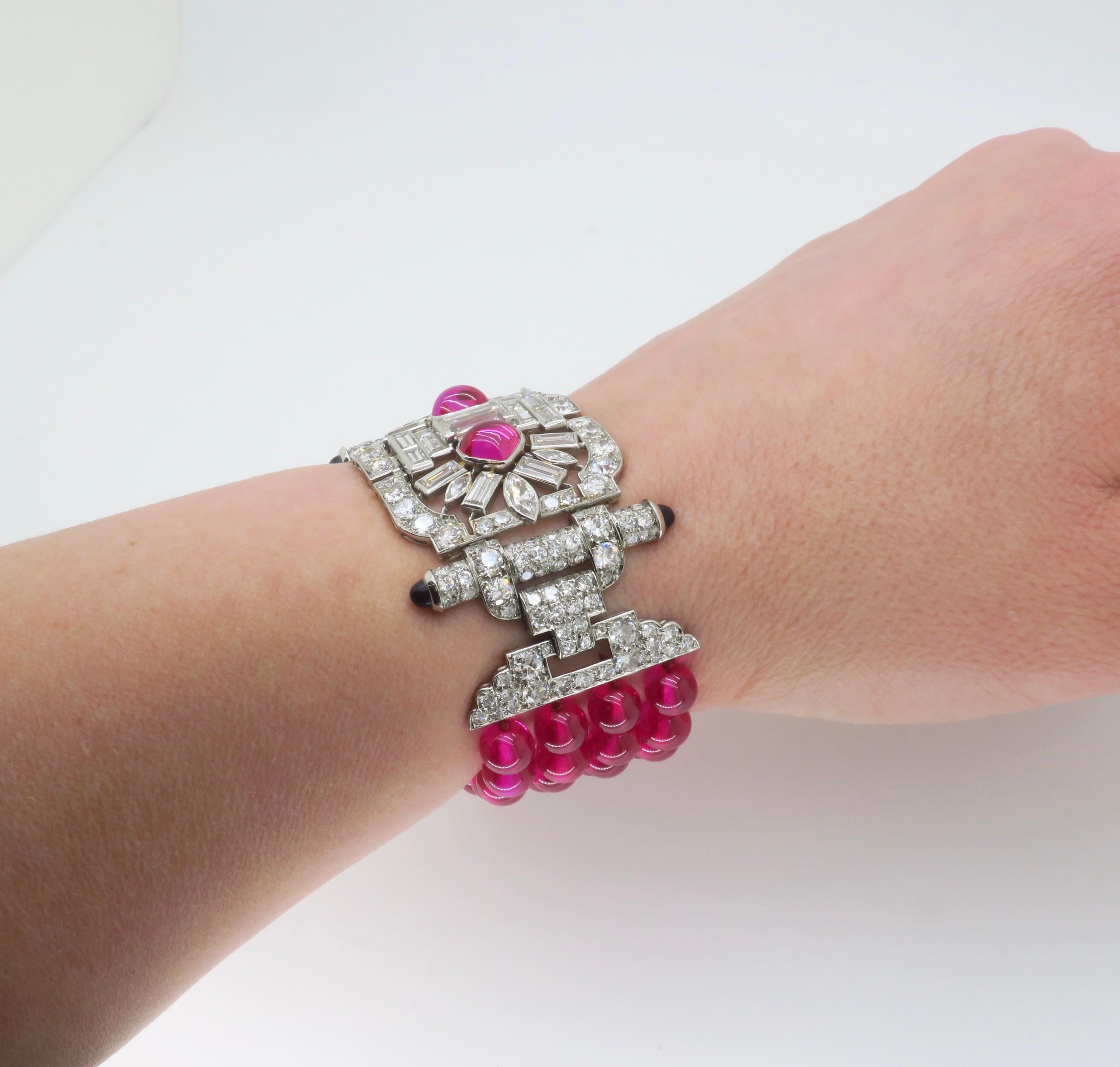Bracelet en platine avec perles de rubis et diamants 18.04CTW en vente 1