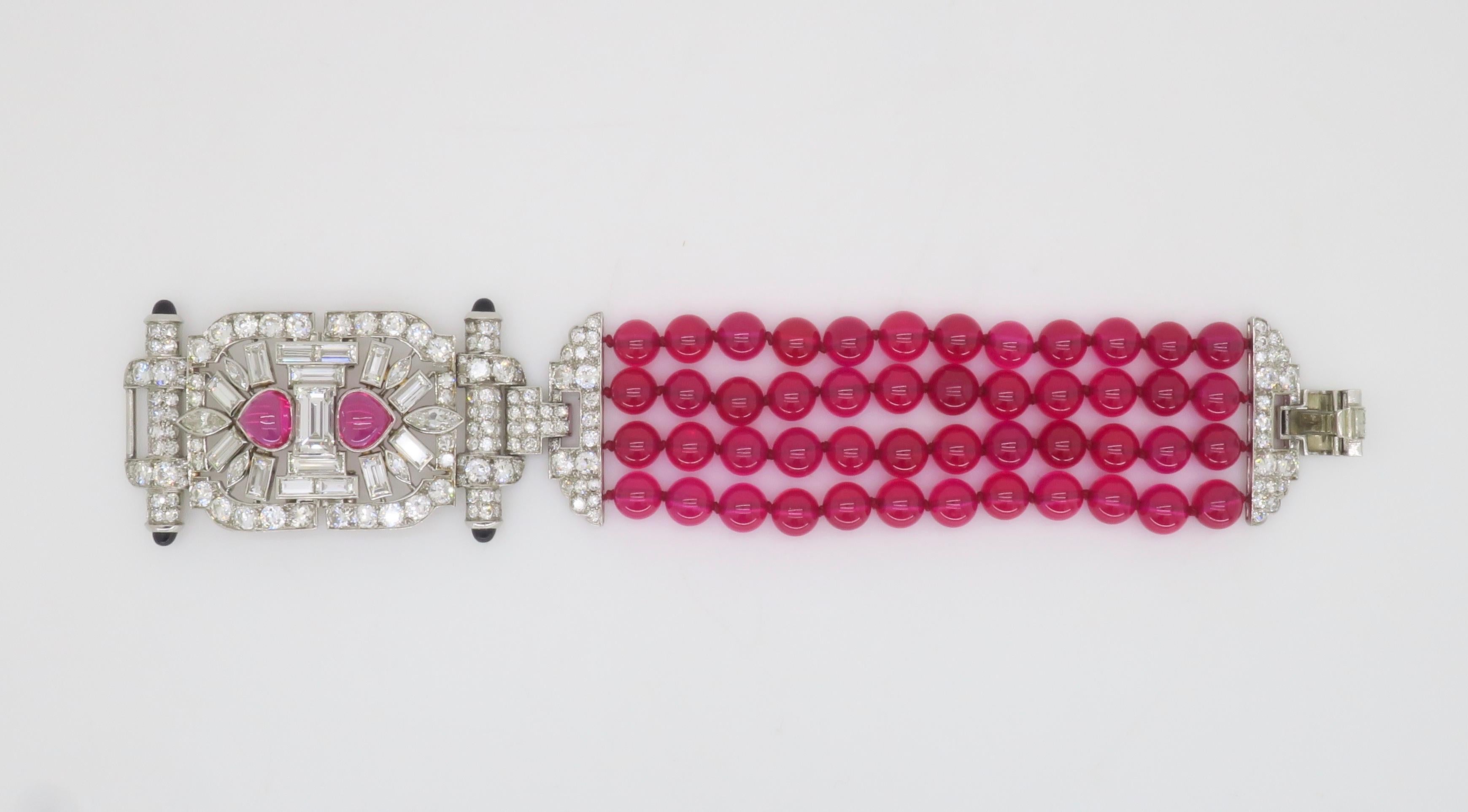 Bracelet en platine avec perles de rubis et diamants 18.04CTW en vente 2