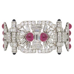 Platinum 18.04CTW Diamond Buckle Bracelet made with Ruby Beads