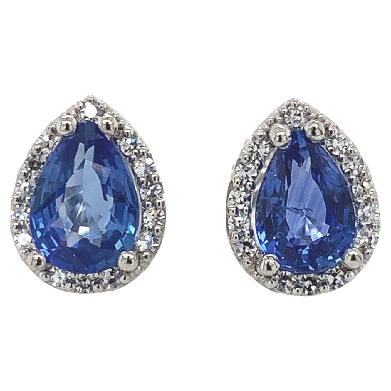 Platinum 1.80cttw Blue Sapphire Stud Earrings with Diamond Halo
