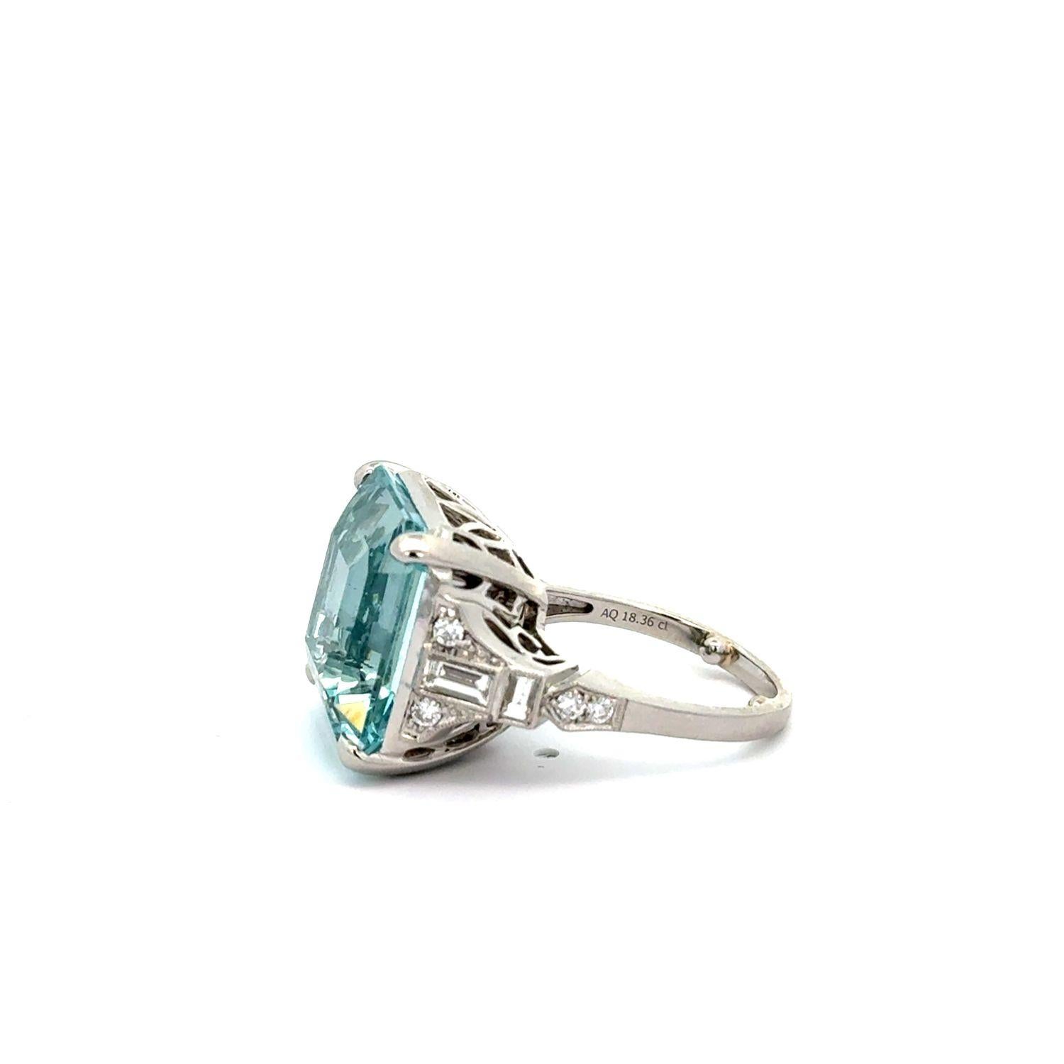 Platinum 18.36 Carat Aquamarine and Diamond Cocktail Ring In New Condition For Sale In New York, NY