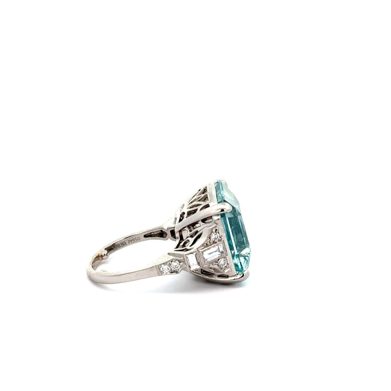 Platinum 18.36 Carat Aquamarine and Diamond Cocktail Ring For Sale 2