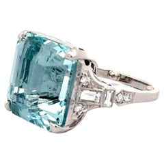 Platinum 18.36 Carat Aquamarine and Diamond Cocktail Ring