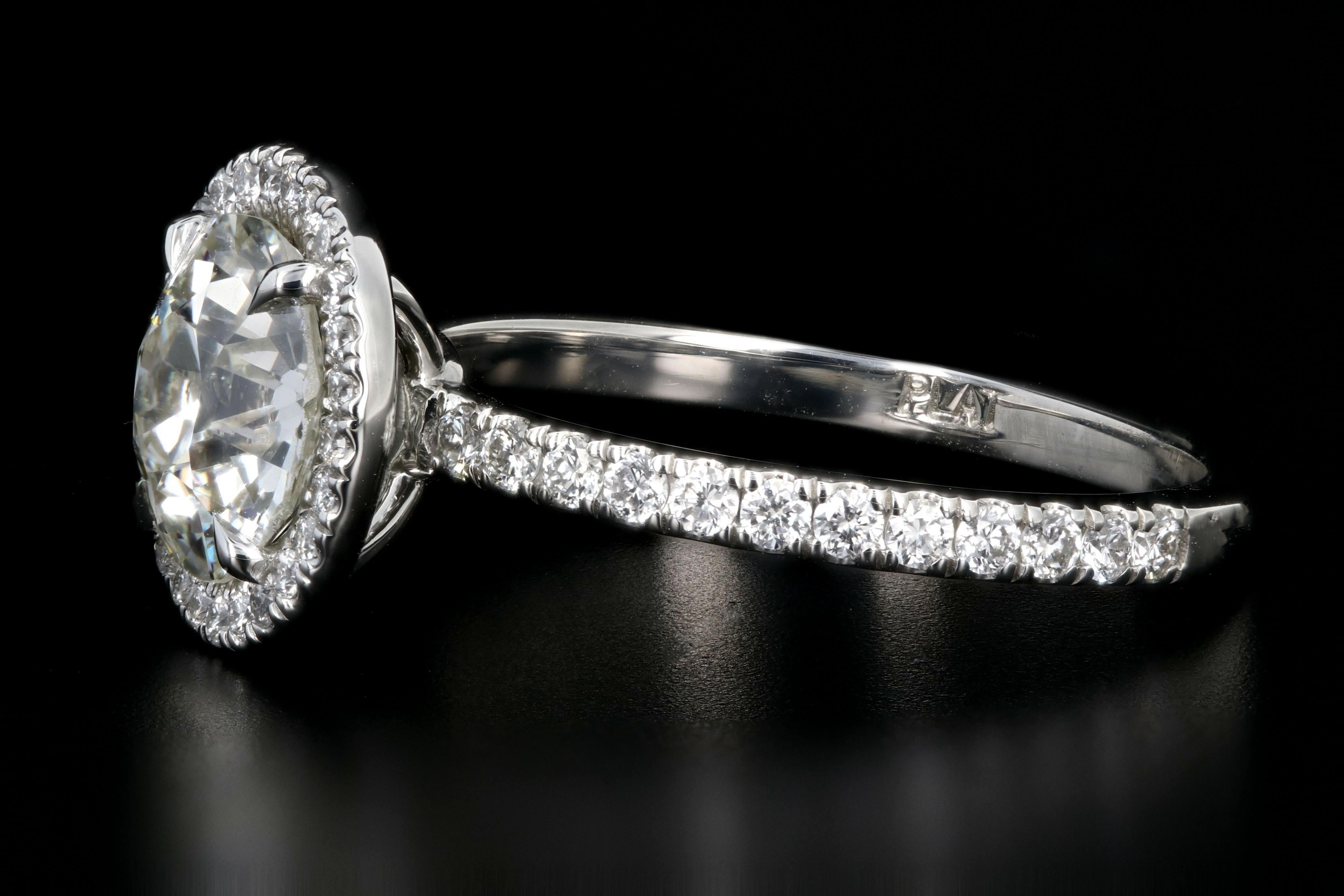Round Cut Platinum 1.85 Carat Old European Cut Diamond Engagement Ring