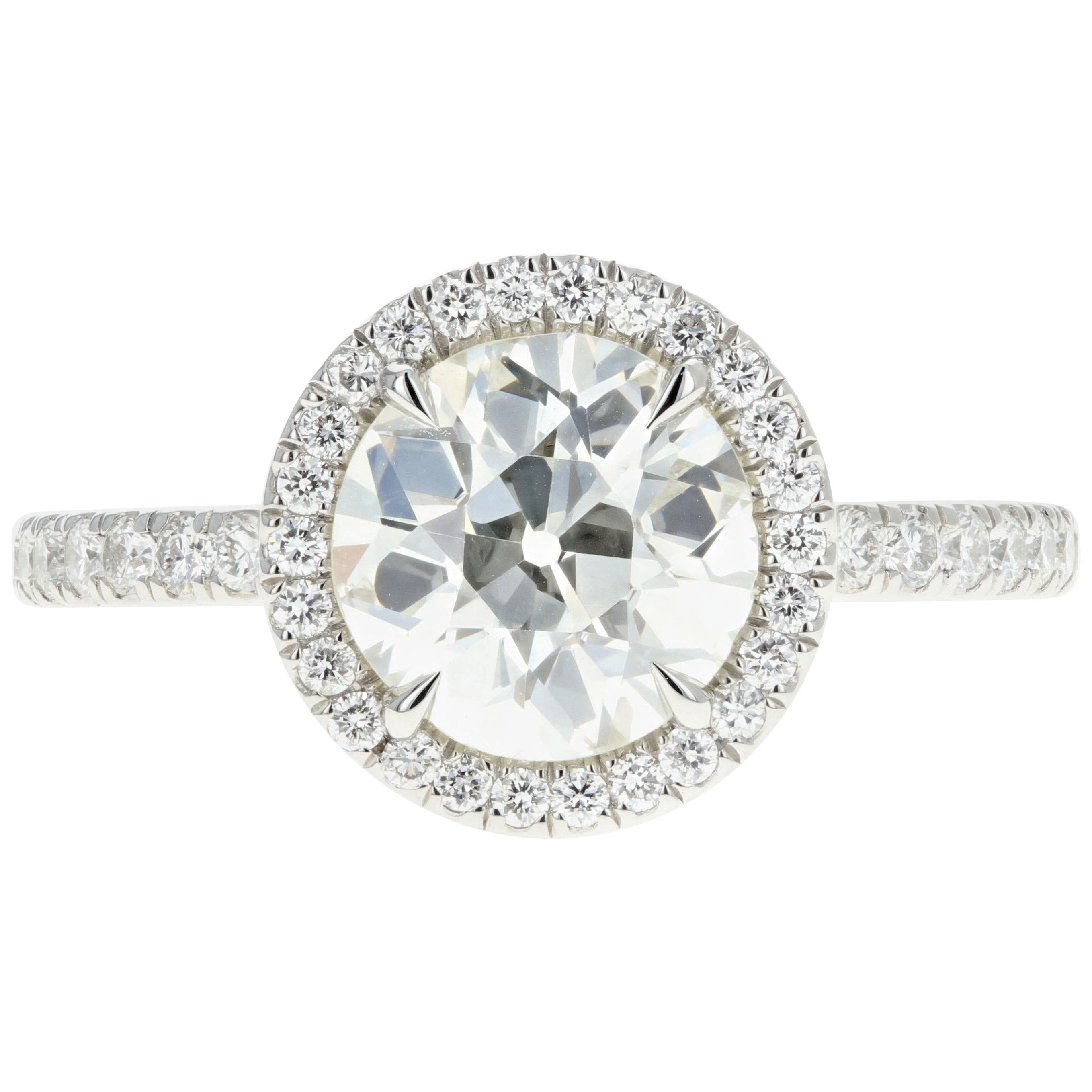 Platinum 1.85 Carat Old European Cut Diamond Engagement Ring
