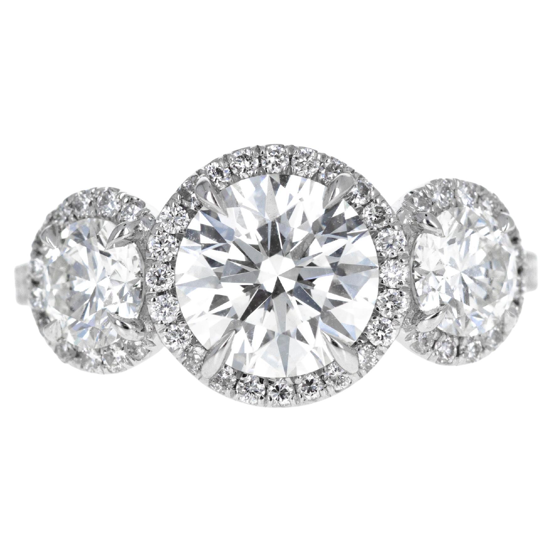 Platinum 1.85 Carat Round Diamond Three Stone Engagement Ring