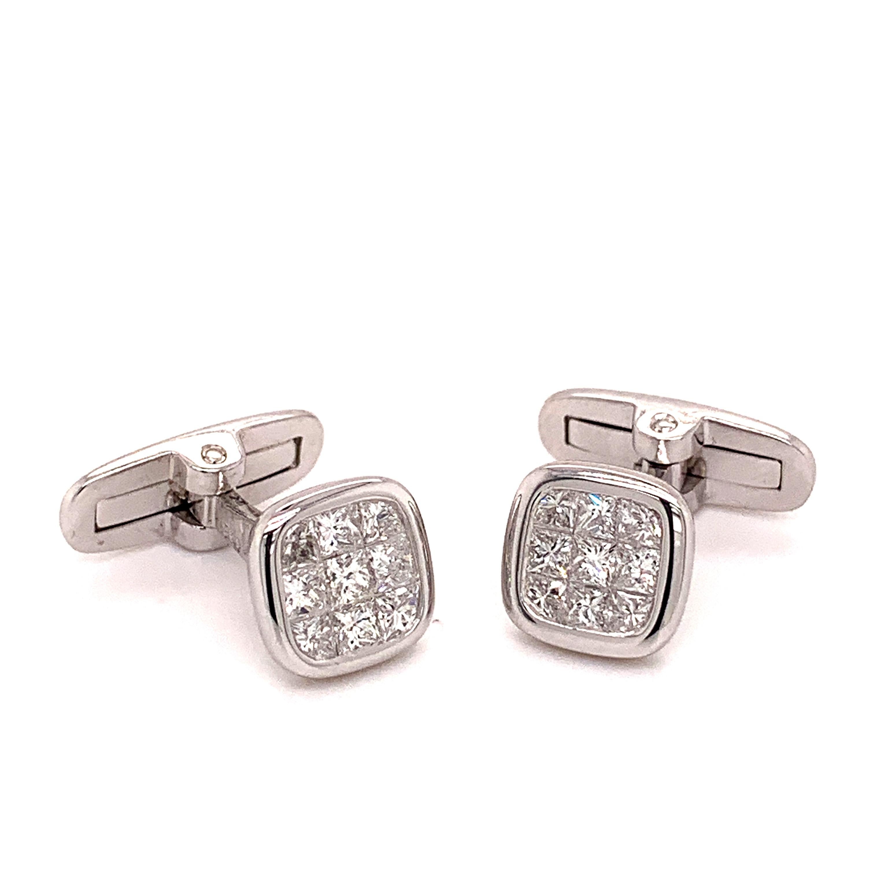 Platinum 1.88 Carat All Diamond Set Cufflinks In New Condition In New York, NY