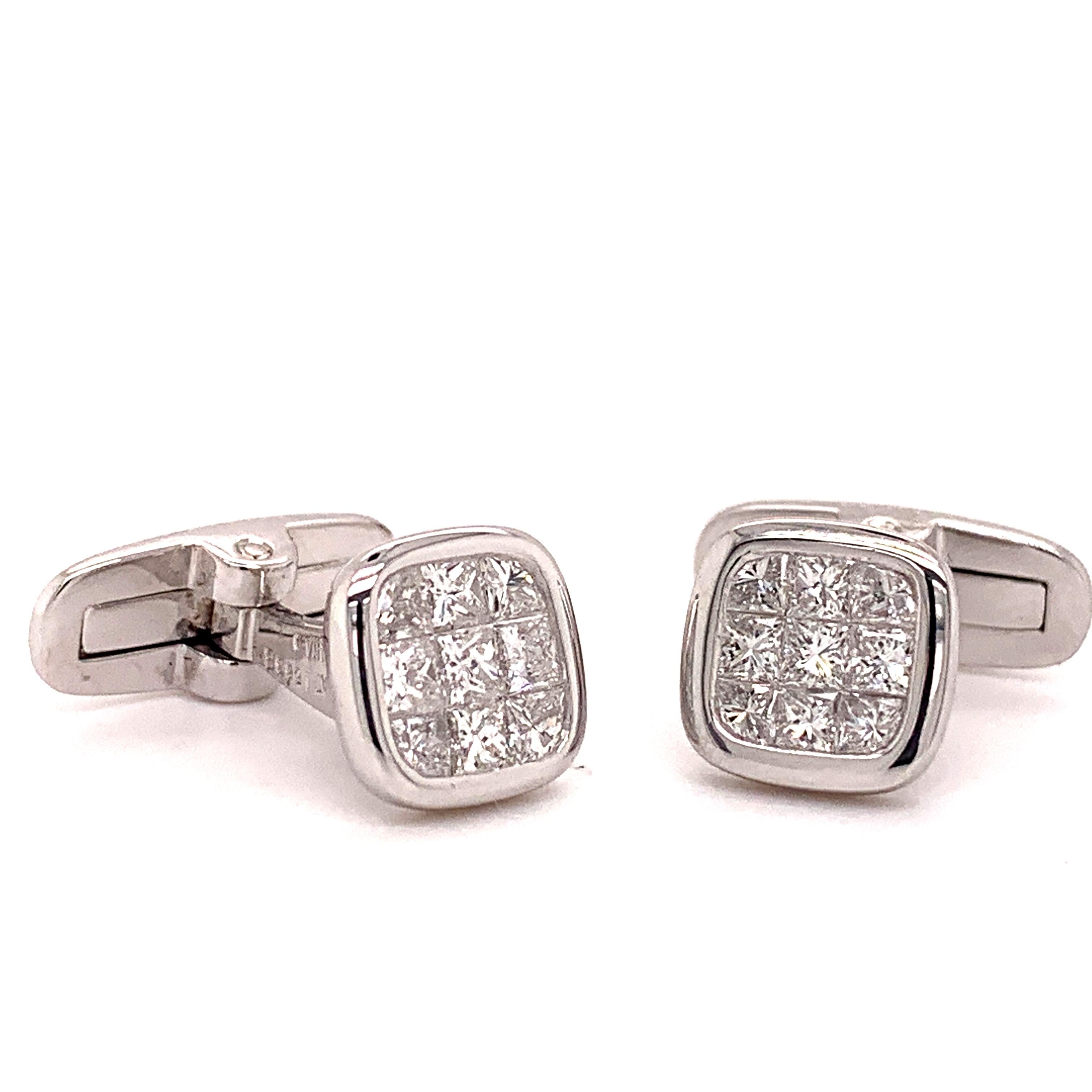 Platinum 1.88 Carat All Diamond Set Cufflinks 1