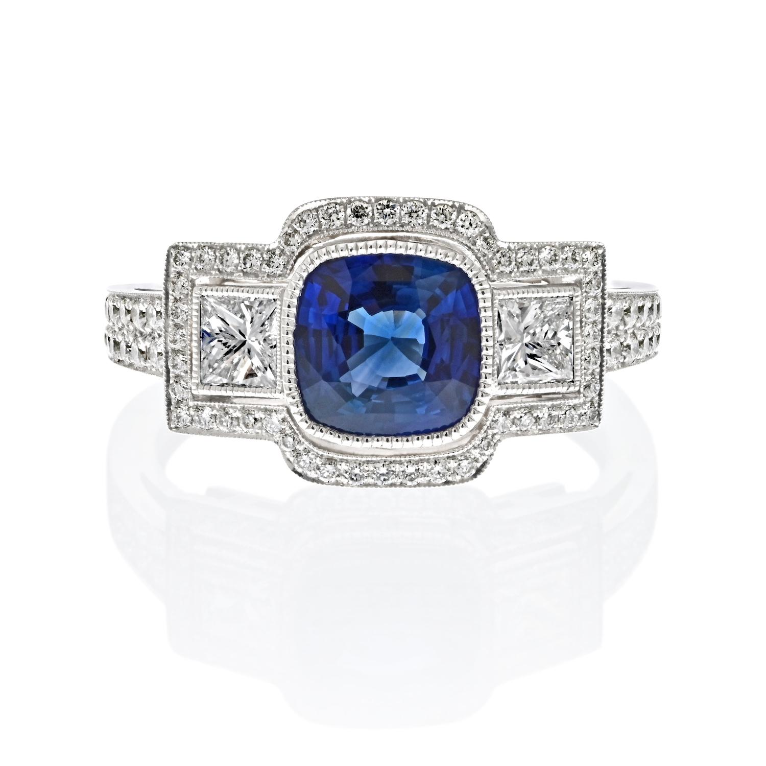 Elegance in Every Facet: The Blue Sapphire and Diamond Ring.

Behold a mesmerizing masterpiece in this exquisite ring, where the luminance of precious gemstones meets the brilliance of exceptional craftsmanship.

**The Star of the Show: A Pure Blue
