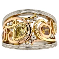 Platinum & 18ct Rose Gold Filigree Ring with 1.36ct TDW Fancy Coloured Diamonds