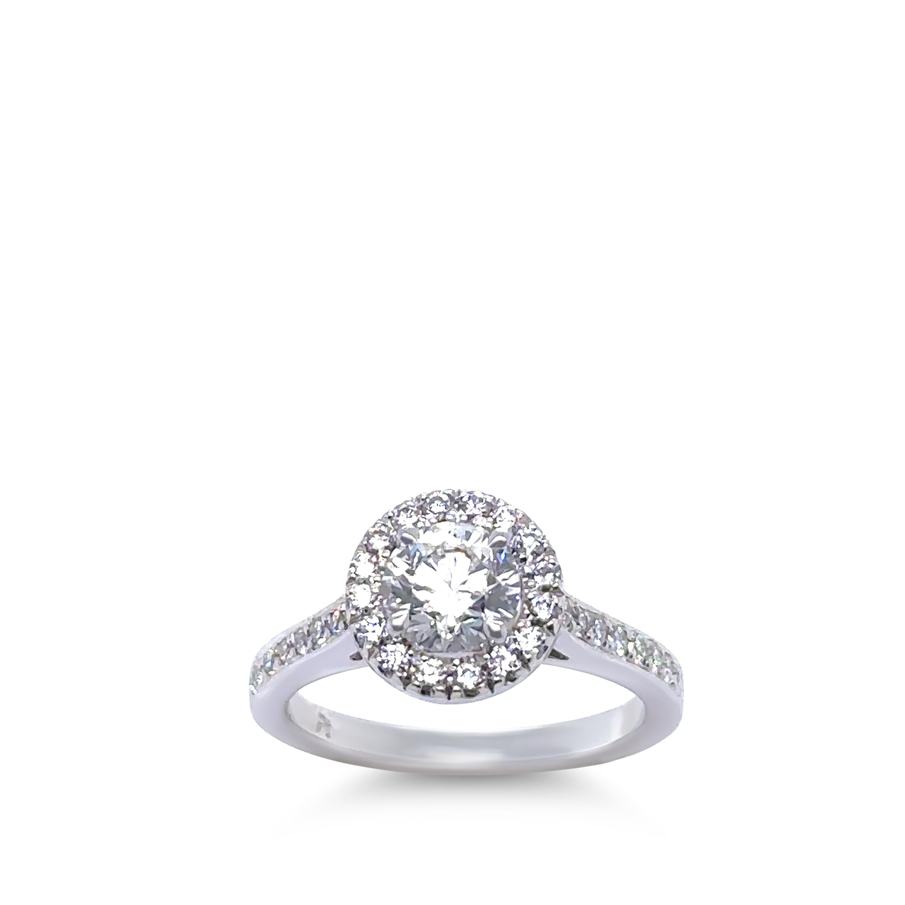 Round Cut Platinum & 18ct White Gold Diamond Engagement and Wedding Ring Set 1.16ct For Sale