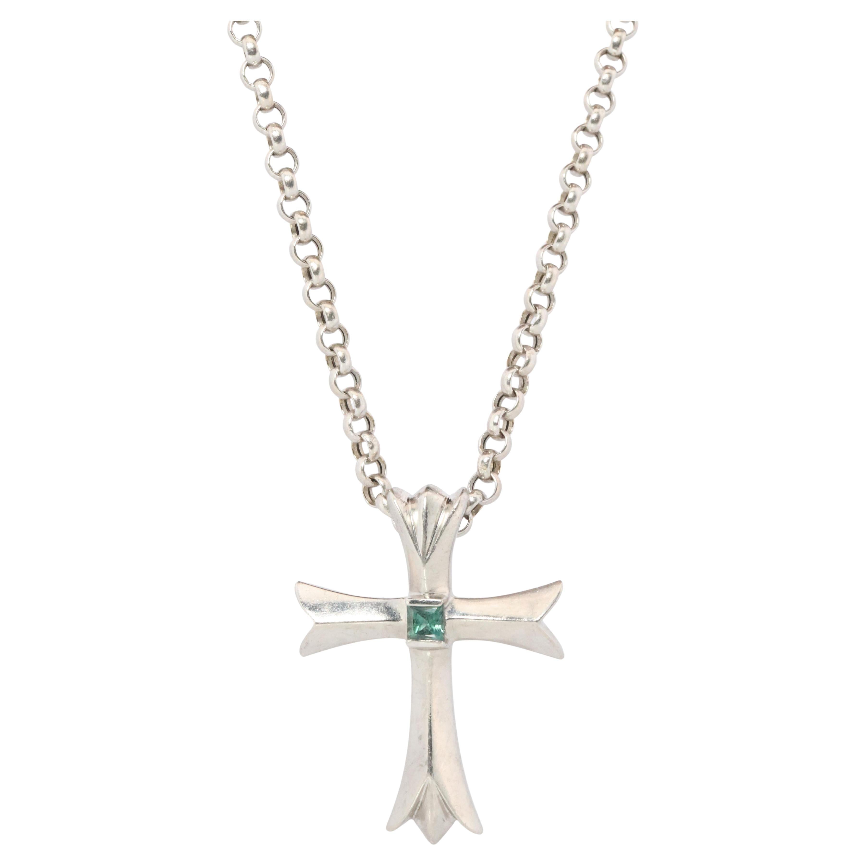 Platinum 18k Alexandrite Cross Pendant. Genuine Alexandrite Crucifix Necklace