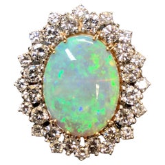 Vintage Platinum 18K Australian Opal Diamond Brooch Pendant