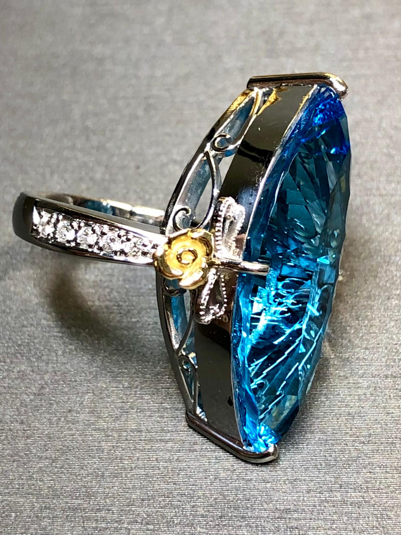 Marquise Cut Platinum 18K Fantasy Cut Marquise Topaz Diamond Ruby Large Cocktail Ring 26.11ct For Sale