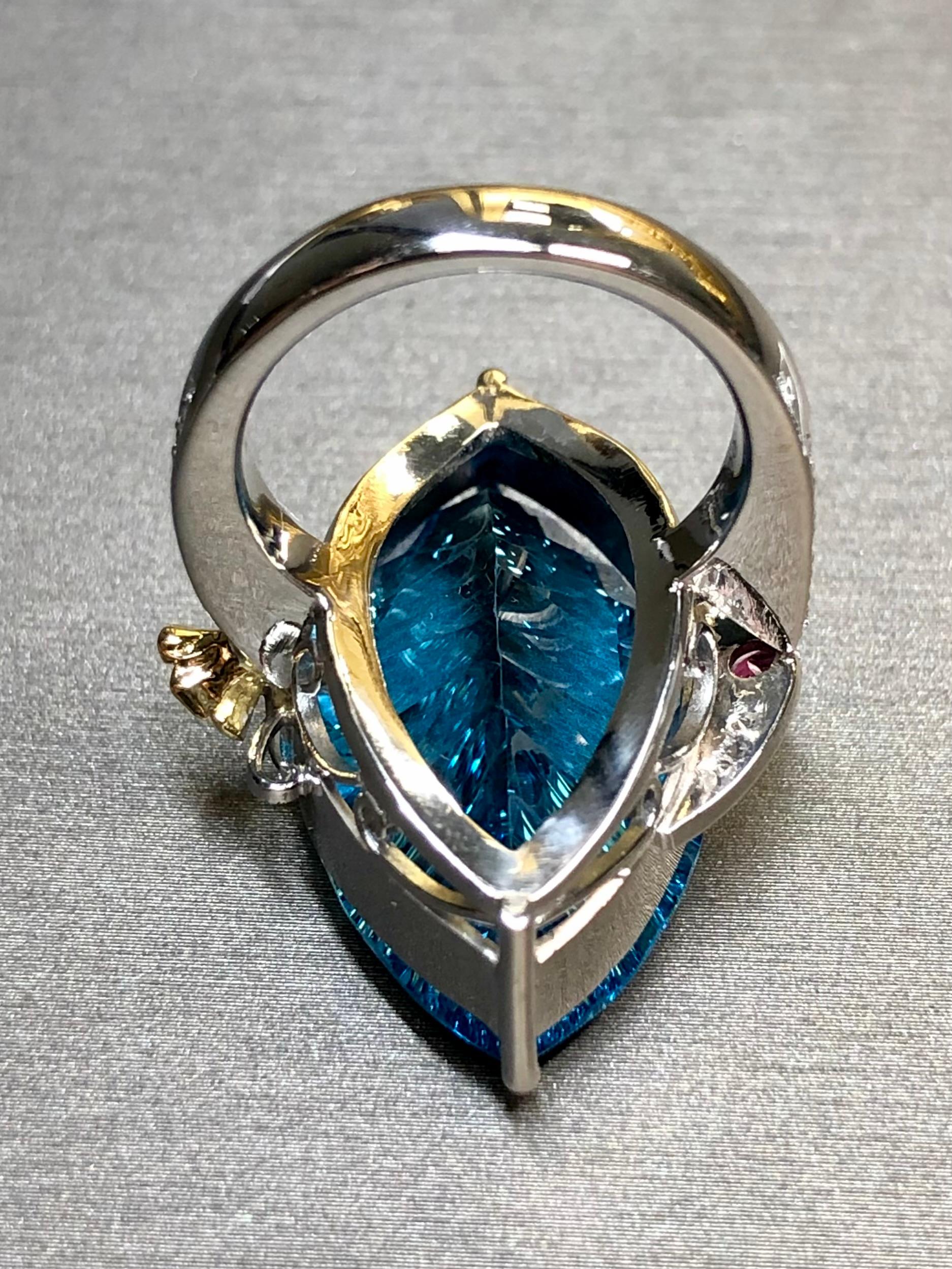 Platinum 18K Fantasy Cut Marquise Topaz Diamond Ruby Large Cocktail Ring 26.11ct In Excellent Condition For Sale In Winter Springs, FL
