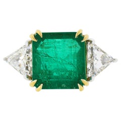 Platinum & 18K Gold 10.29ct GIA Emerald Trillion Diamond 3 Stone Engagement Ring