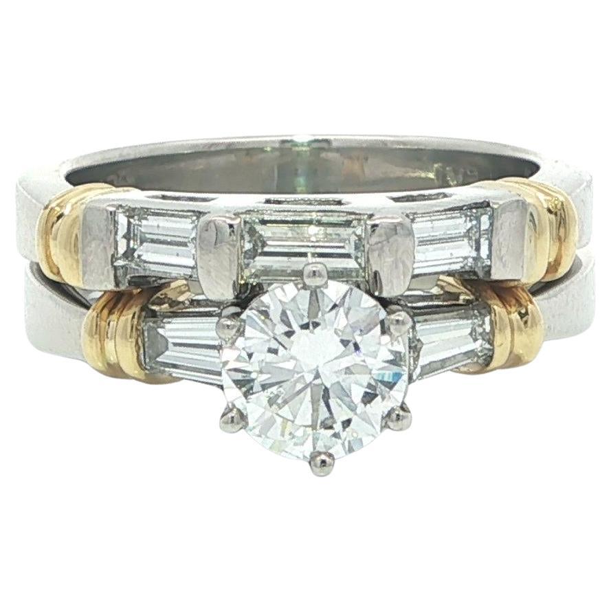 Platin 18k Gold 1,53ctw GIA Runde Baguette Diamant Verlobungsband Set im Angebot