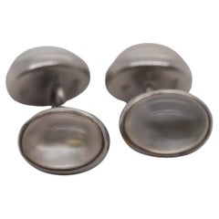 Boutons de manchette en platine et or 18K Art déco 1930s Moonstone