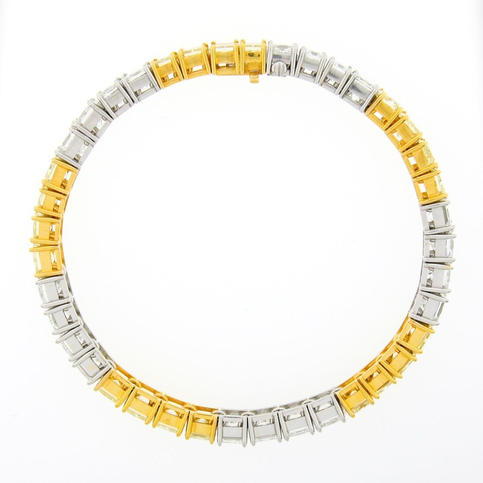 Princess Cut Platinum & 18k Gold 20ctw Princess Fancy Yellow & White Diamond Tennis Bracelet
