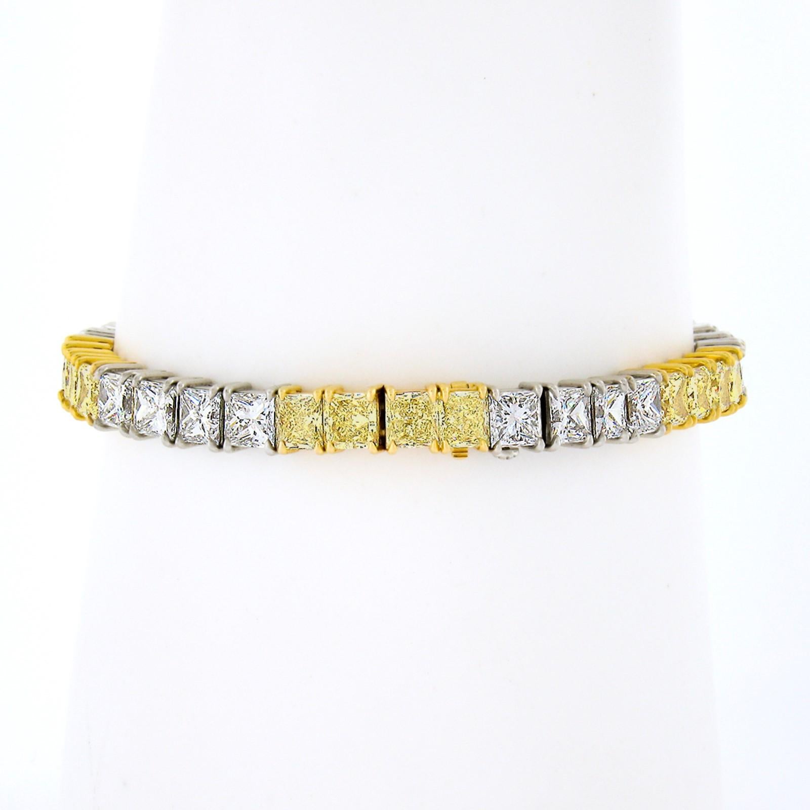 Platin & 18k Gold 20ctw Prinzessin-Tennisarmband mit gelben und weißen Diamanten im Zustand „Hervorragend“ in Montclair, NJ