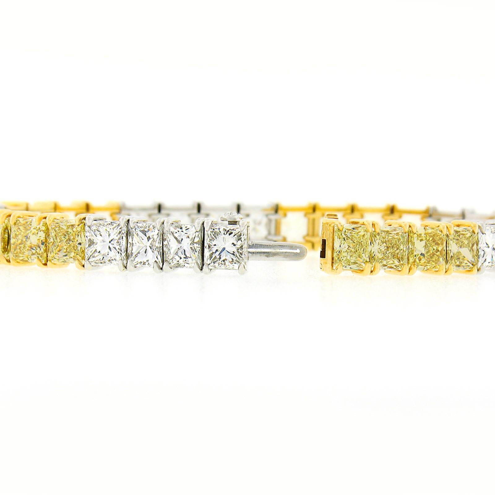 Platinum & 18k Gold 20ctw Princess Fancy Yellow & White Diamond Tennis Bracelet 3