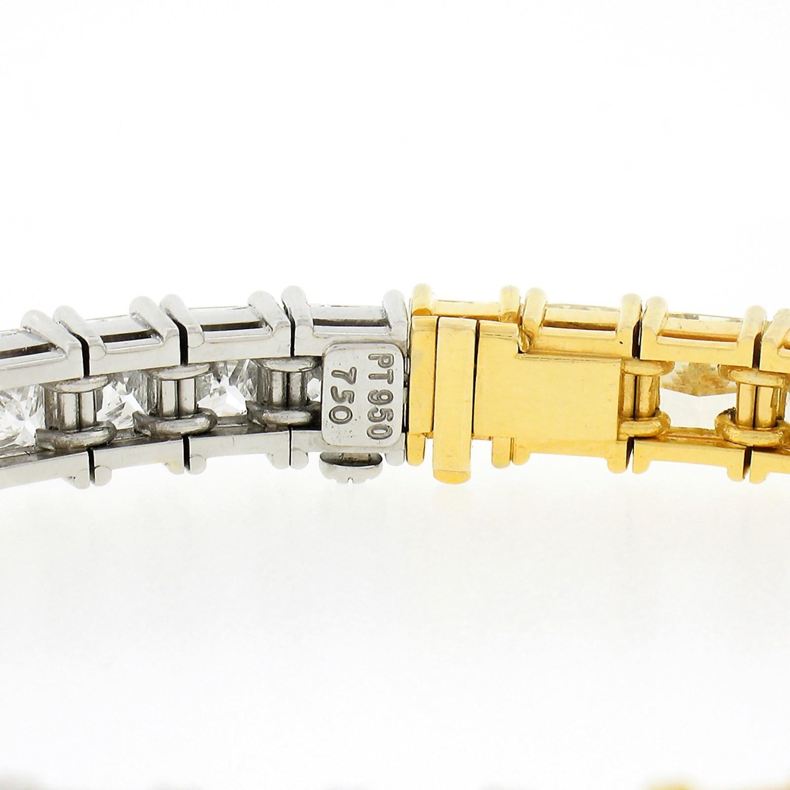 Platinum & 18k Gold 20ctw Princess Fancy Yellow & White Diamond Tennis Bracelet 4