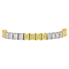 Platinum & 18k Gold 20ctw Princess Fancy Yellow & White Diamond Tennis Bracelet