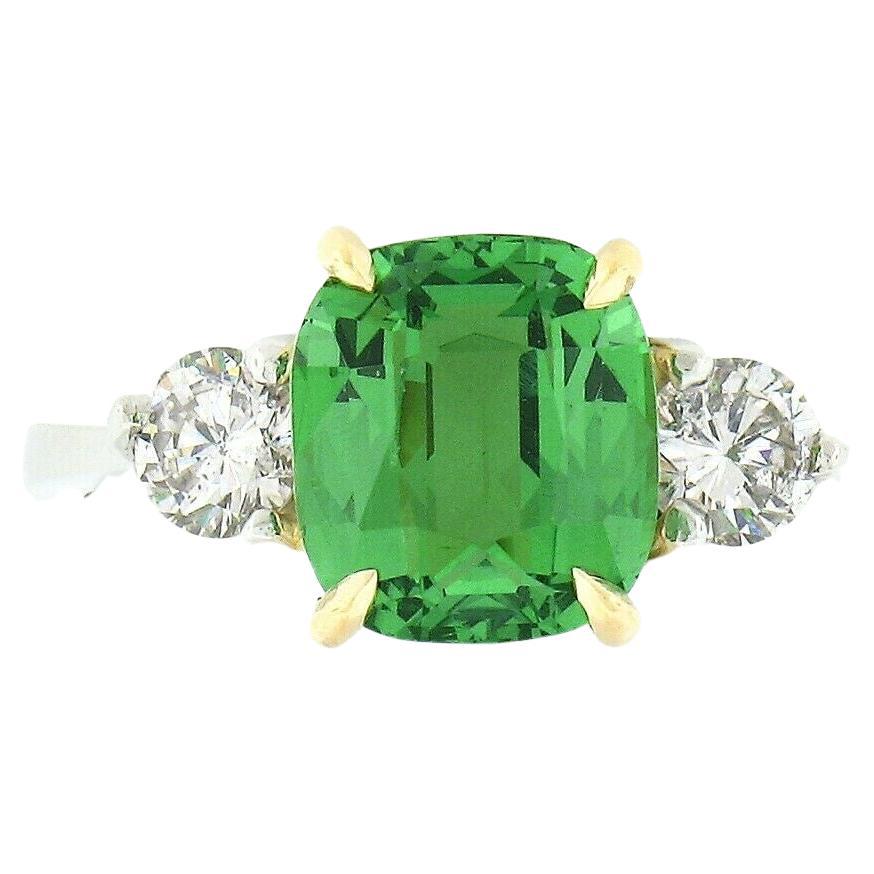 GIA 4.52ct Green Tsavorite Diamond Three Stone Engagement Wedding ...