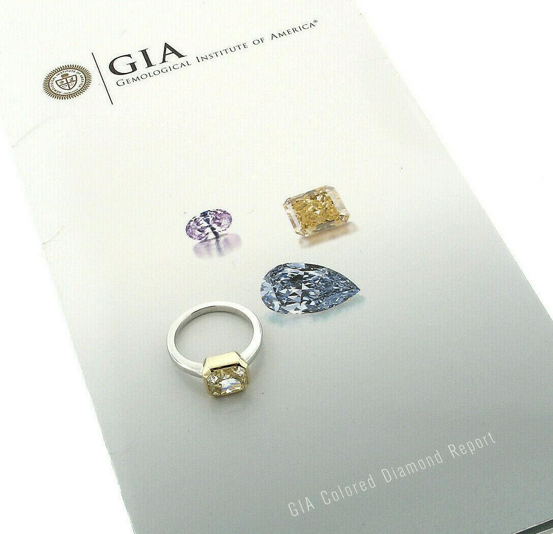 Platin & 18 Karat Gold 2,55 Karat GIA Fancy Gelber Diamant Solitär Lünette Set Ring 4