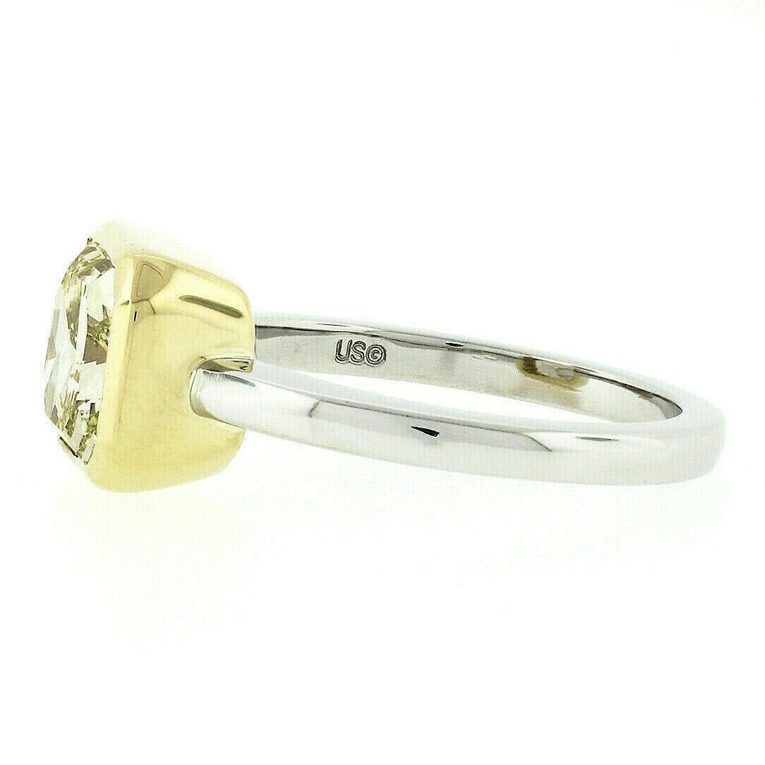 Platin & 18 Karat Gold 2,55 Karat GIA Fancy Gelber Diamant Solitär Lünette Set Ring 1