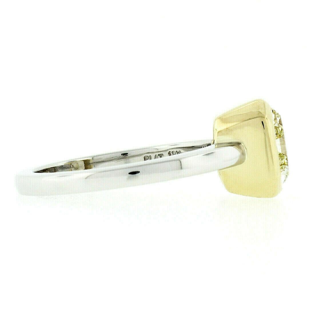 Platin & 18 Karat Gold 2,55 Karat GIA Fancy Gelber Diamant Solitär Lünette Set Ring 2