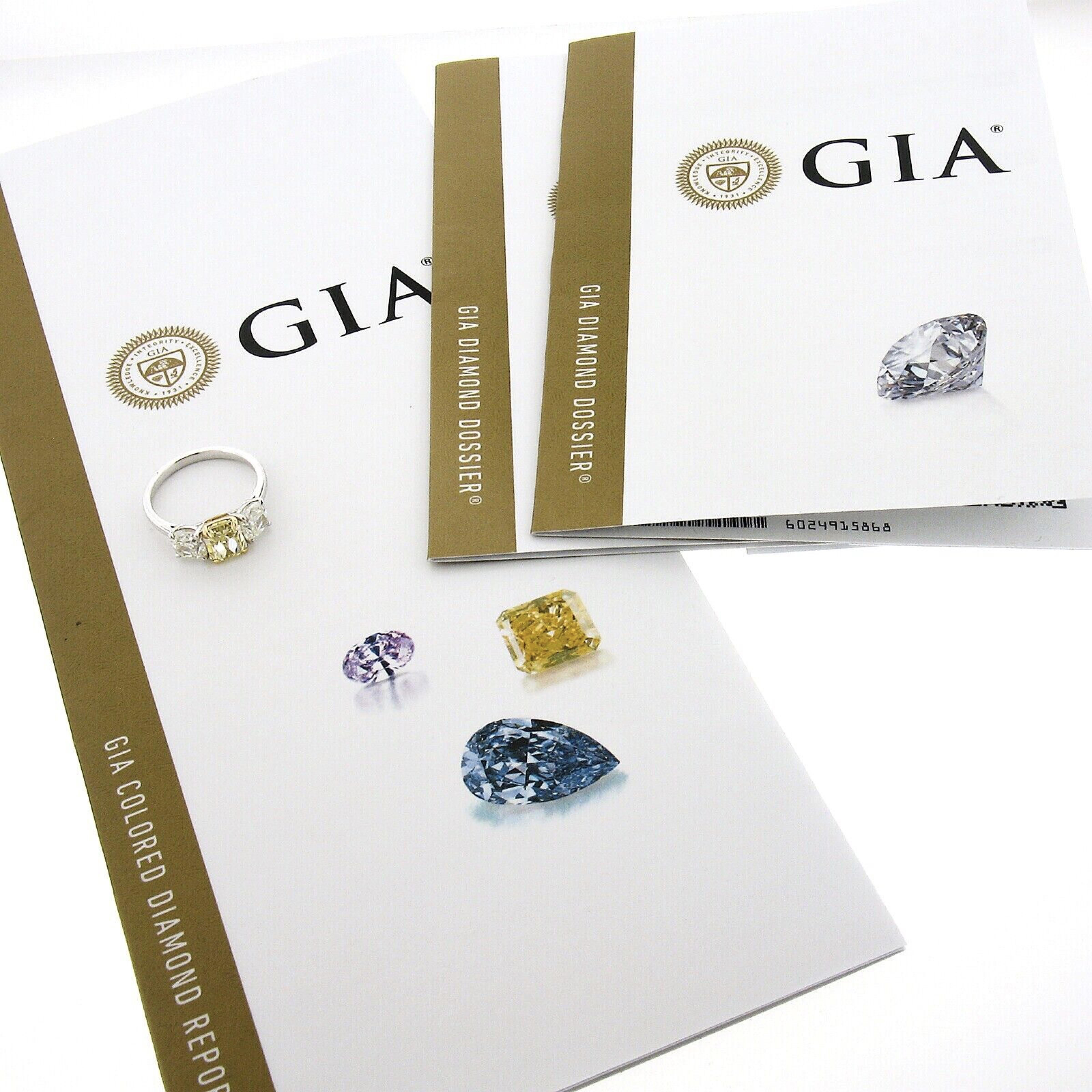 Platinum 18k Gold 3.47ct GIA Fancy Yellow & White Cushion Diamond 3 Stone Ring For Sale 5