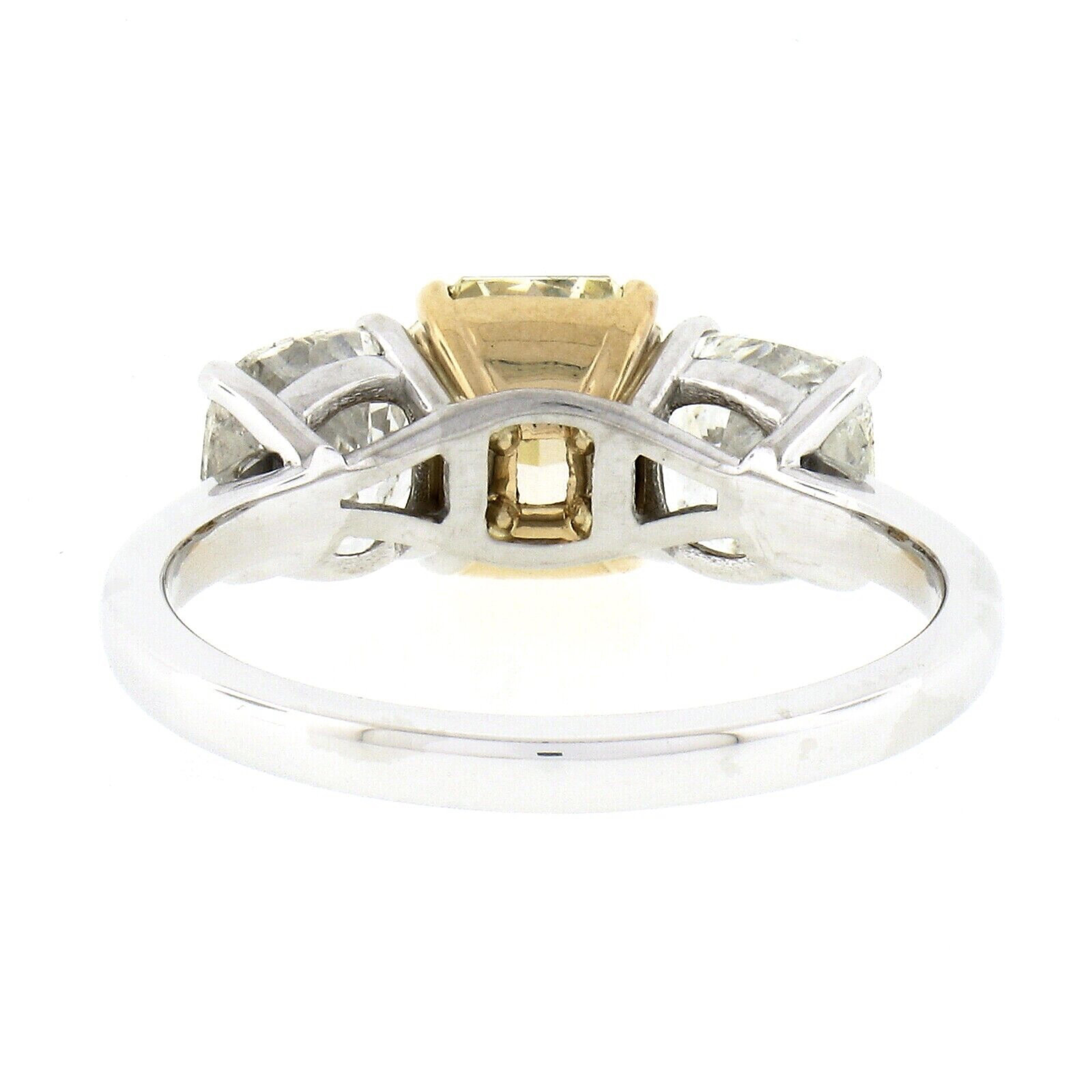 Platinum 18k Gold 3.47ct GIA Fancy Yellow & White Cushion Diamond 3 Stone Ring 2