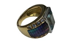 Platinum & 18K Gold 5.05 Carat Aquamarine, Sapphire & Mother-of-Pearl Statement