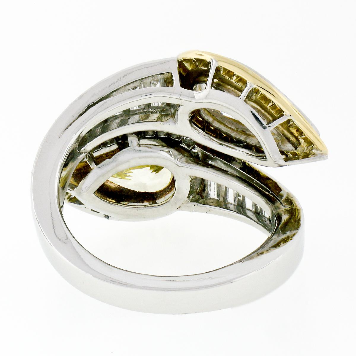 Bague Moi et Toi en or 18k platine 6.07ctw GIA Pear Fancy Yellow Diamond Bypass en vente 1