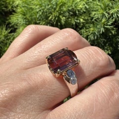 Platinum & 18k Gold 6.7ctw GIA Orangy Pink Tourmaline w/ Diamond Sides Ring