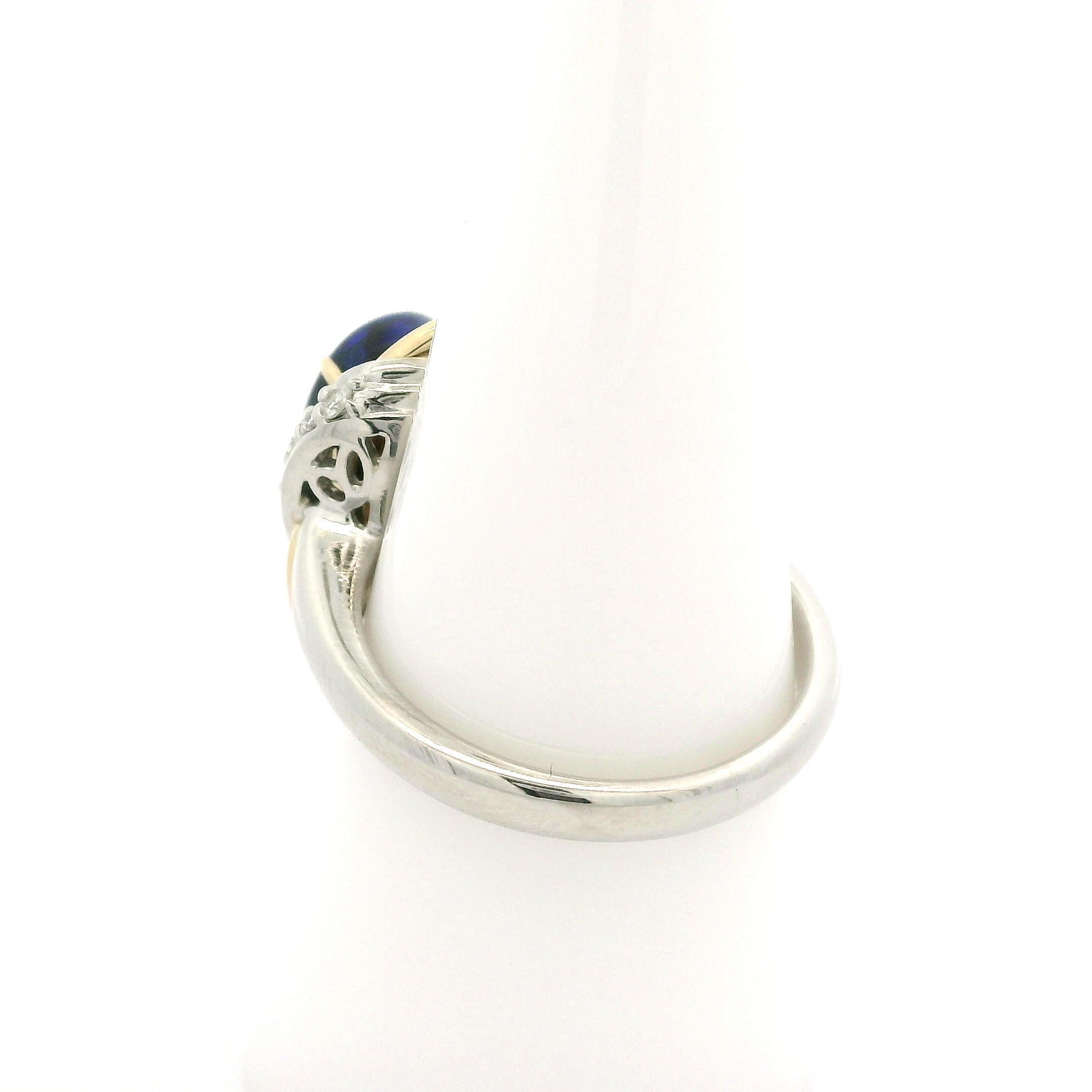 Platinum & 18k Gold Cabochon Black Opal w/ Diamond Open Interlocking Knot Ring For Sale 5
