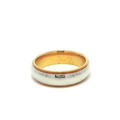 Platinum & 18k Gold Classic 5.5mm Wide Milgrain Plain Center Band Ring Sz 6