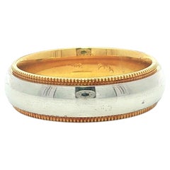 Platinum & 18k Gold Classic 5.5mm Wide Milgrain Plain Center Band Ring Sz 6