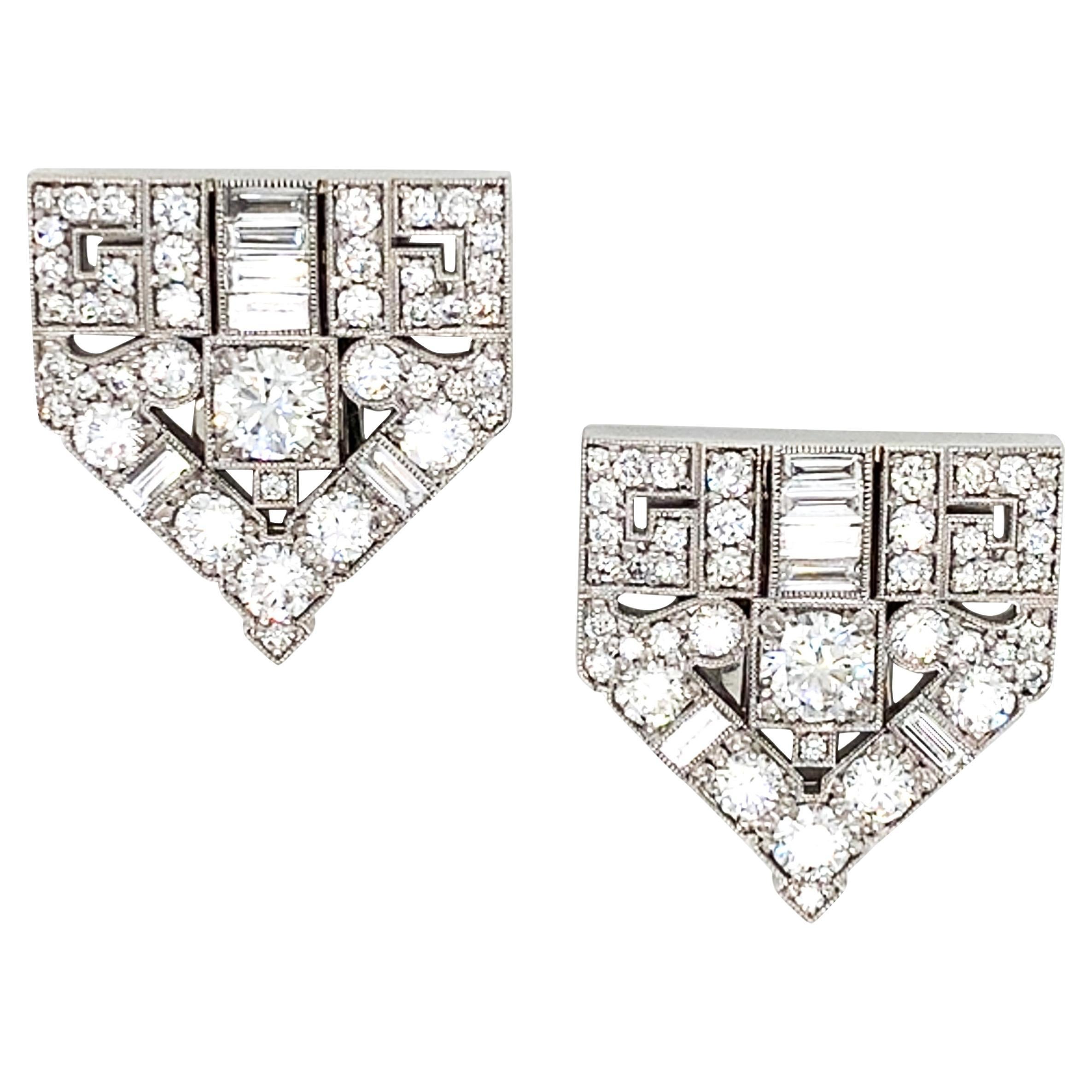 Platinum 18K Gold Diamond Double-clip Brooch