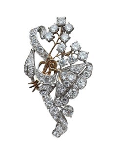 Platinum & 18K Gold Diamond Floral Spray Brooch