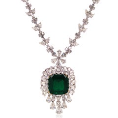 Platinum 18K Gold Emerald Diamond Necklace, AGL