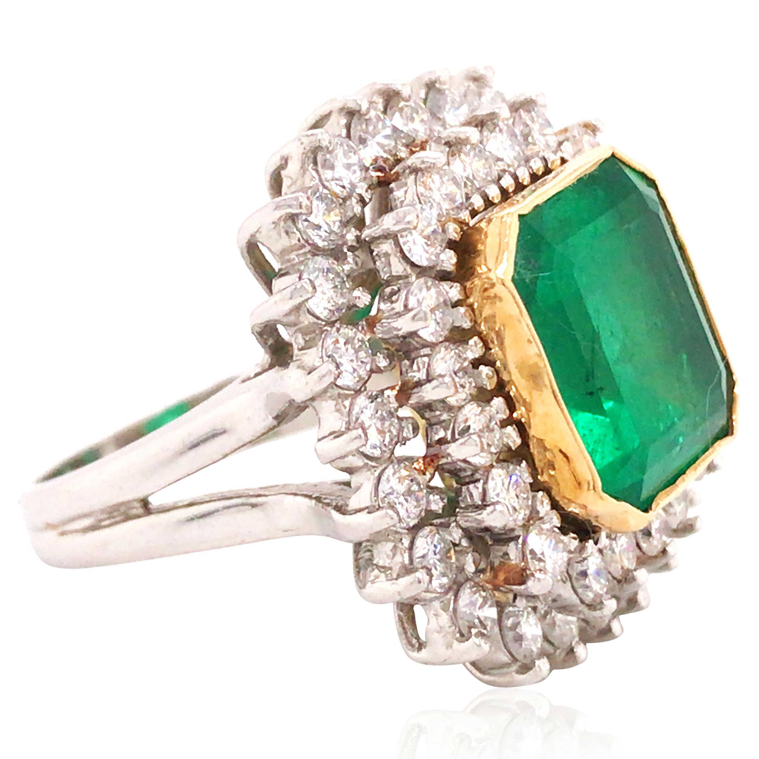 Square Cut Platinum 18K Gold Emerald Diamond Ring, GIA For Sale
