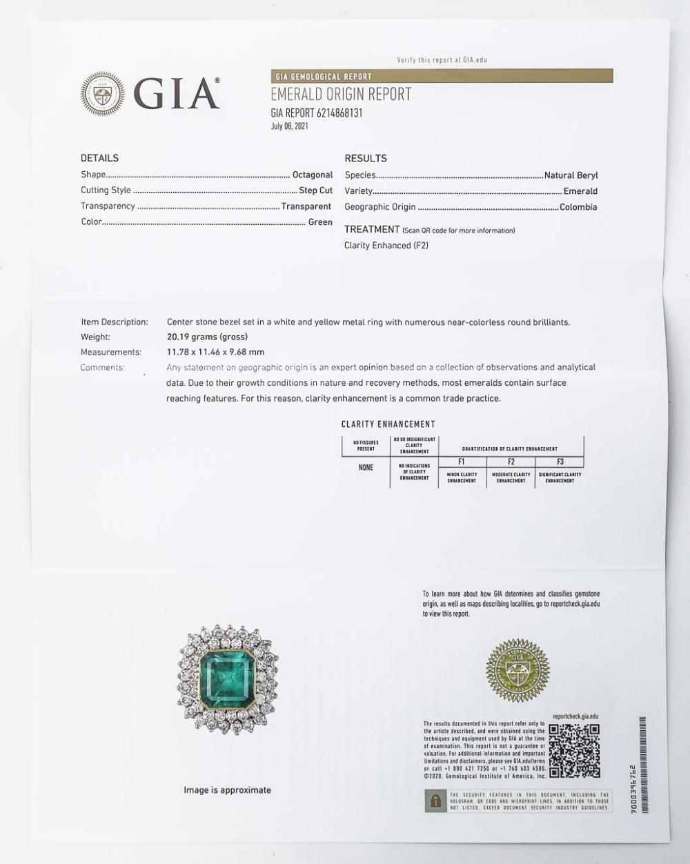 Women's or Men's Platinum 18K Gold Emerald Diamond Ring, GIA For Sale