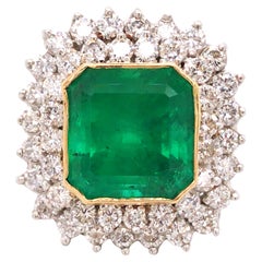 Platinum 18K Gold Emerald Diamond Ring, GIA