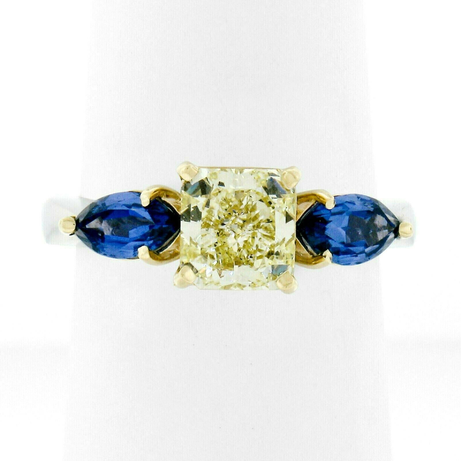 Platin 18k Gold GIA 1,46 Karat Fancy Gelber Strahlender Diamant Marquise Saphir Ring im Zustand „Neu“ im Angebot in Montclair, NJ